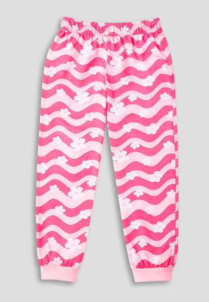 Tresnova Cotton Knit Half Sleeves Antimicrobial Finish Floral Printed Coordinating T-shirt And Joggers Set-Pink