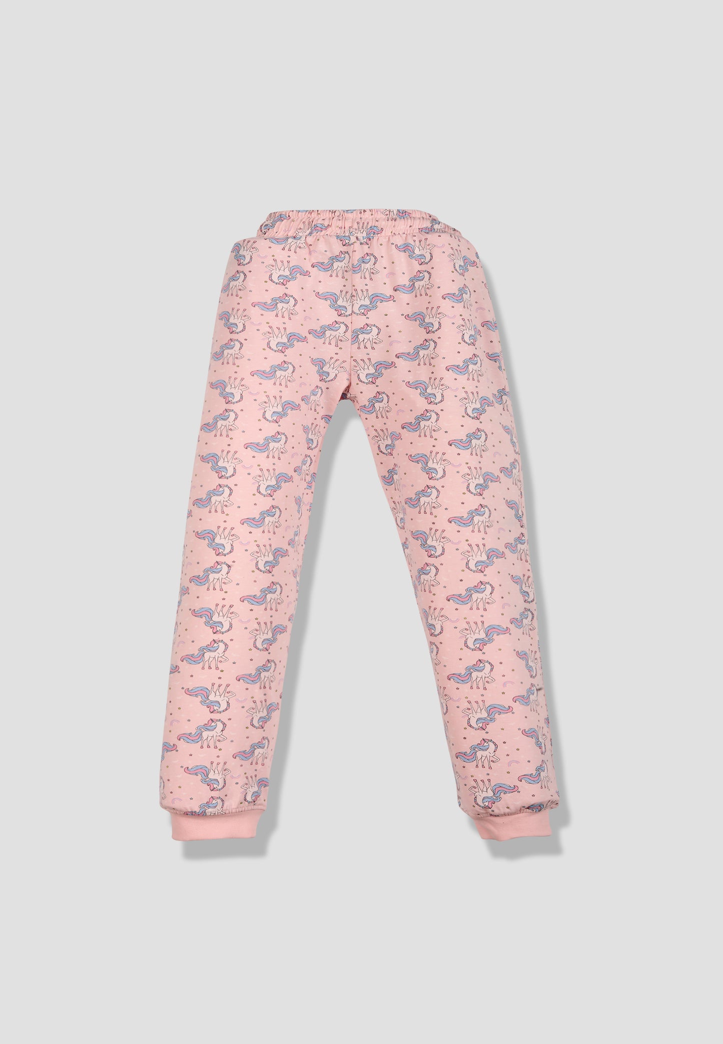 Tresnova Cotton Knit Half Sleeves Antimicrobial Finish Unicorn Printed Coordinating T-shirt And Joggers Set-Pink