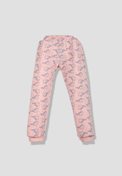 Tresnova Cotton Knit Half Sleeves Antimicrobial Finish Unicorn Printed Coordinating T-shirt And Joggers Set-Pink