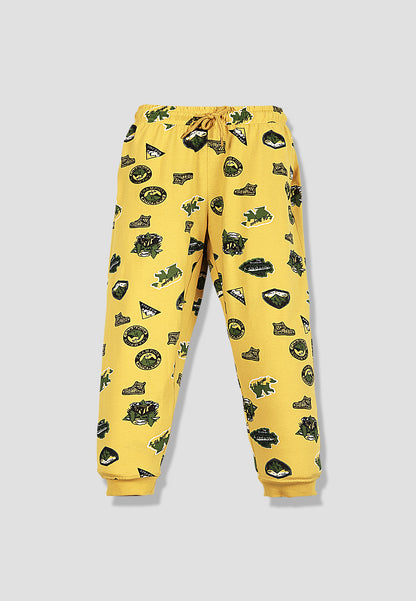 Tresnova Cotton Knit Full Sleeves Antimicrobial Finish Jungle Printed Jogger Track Pants ( Pack of 2)-Yellow, Grey