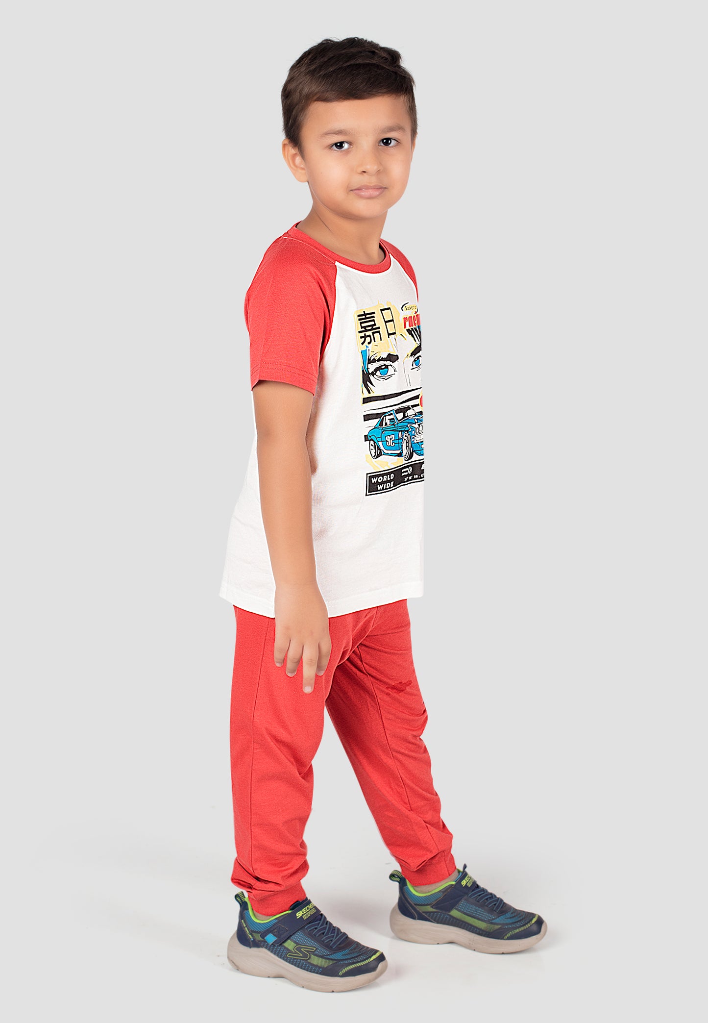 Tresnova Cotton Knit Half Sleeves Antimicrobial Finish Japan Printed Coordinating T-shirt And Joggers Set-Orange