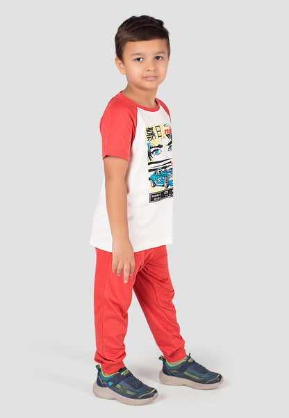 Tresnova Cotton Knit Half Sleeves Antimicrobial Finish Japan Printed Coordinating T-shirt And Joggers Set-Orange
