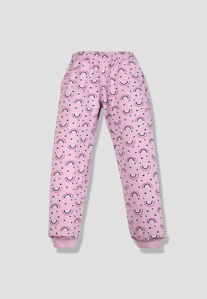 Tresnova Cotton Knit Full Sleeves Antimicrobial Finish Rainbow Printed Coordinating T-shirt And Joggers Set-Purple