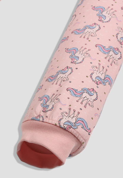 Tresnova Cotton Knit Half Sleeves Antimicrobial Finish Unicorn Printed Coordinating T-shirt And Joggers Set-Pink