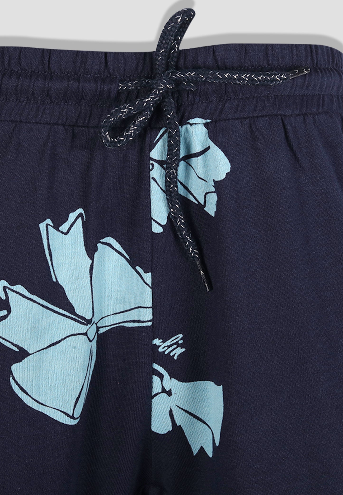 Tresnova Cotton Knit Full Sleeves Antimicrobial Finish Bow Printed Coordinating T-shirt And Joggers Set-Navyblue