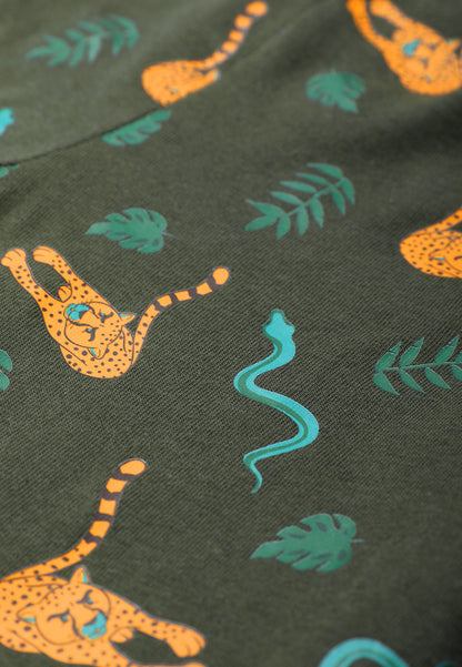 TRESNOVA Cotton Anti-Microbial & Smart Waistband Technology Jungle Printed  Soft Shorts Pack of 2- Green & Melange