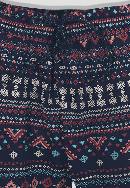 Tresnova Cotton Knit Full Sleeves Antimicrobial Finish Aztec Printed Coordinating T-shirt And Joggers Set-Navyblue