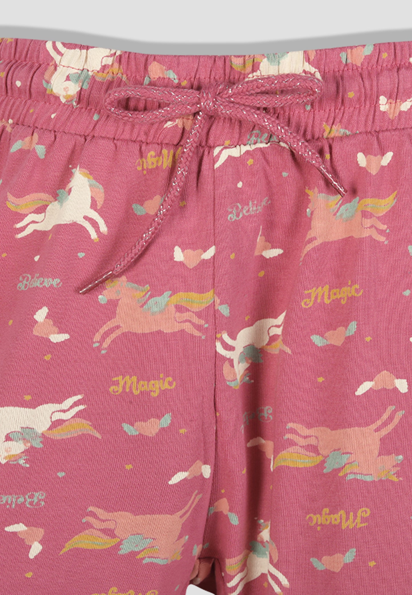 Tresnova Cotton Knit Full Sleeves Antimicrobial Finish Unicorn Printed Coordinating T-shirt And Joggers Set-Rosepink