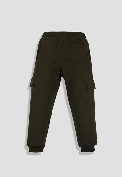 Tresnova Cotton Knit Full Sleeves Antimicrobial Finish Cargo Jogger Track Pant -Olivegreen