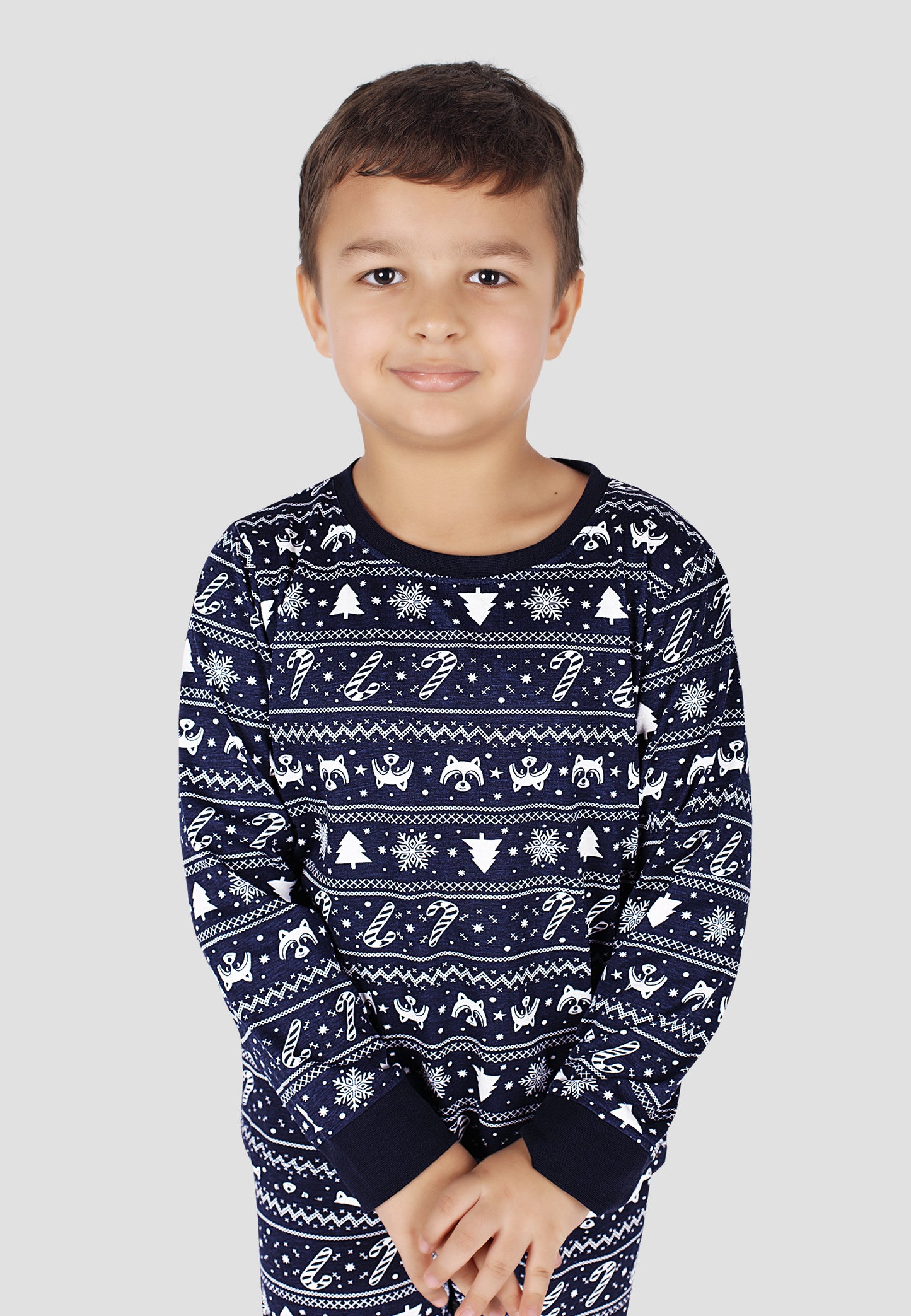 Tresnova Cotton Knit Full Sleeves Antimicrobial Finish Animal Printed Coordinating T-shirt And Joggers Set-Navyblue