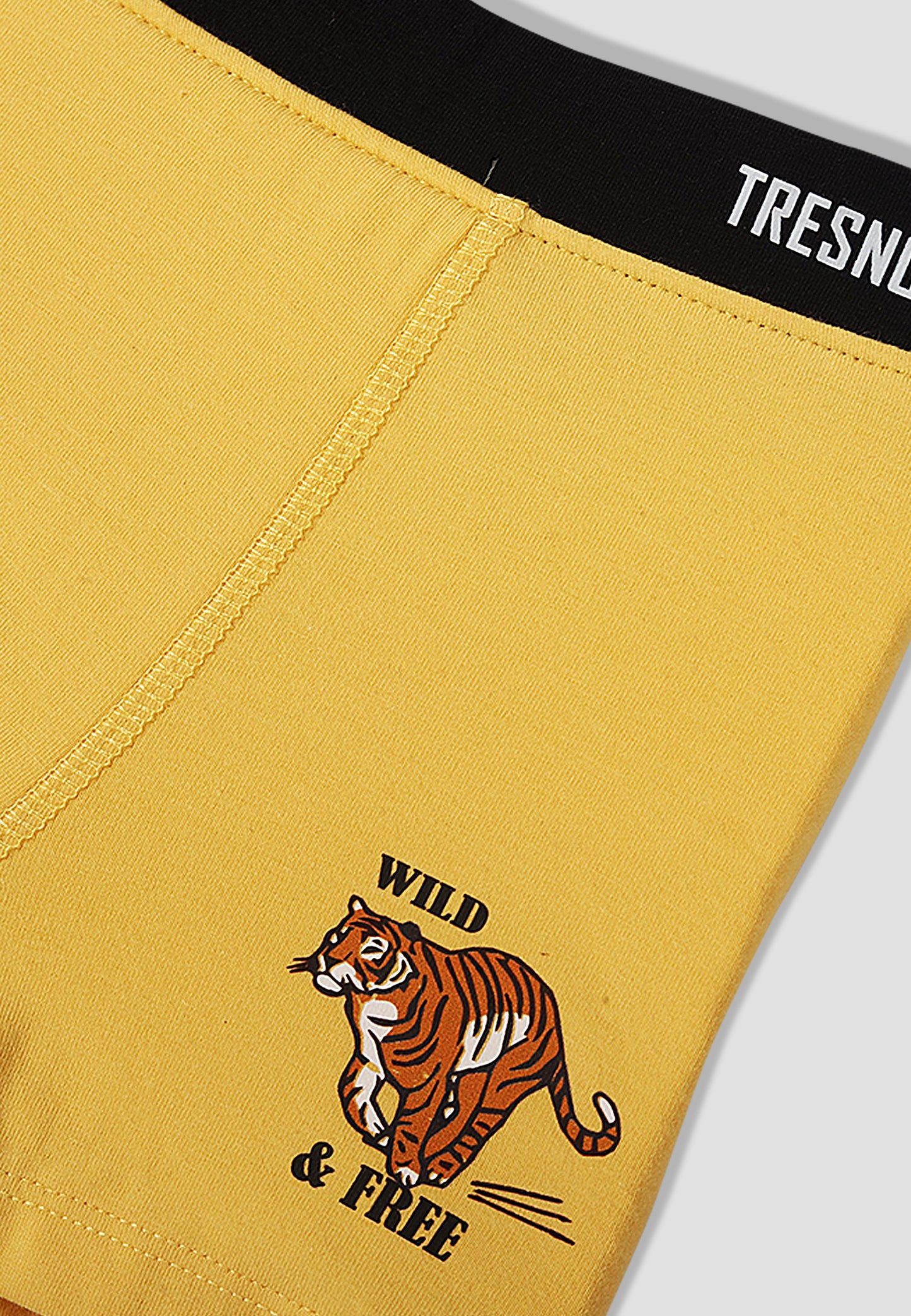 TRESNOVA Cotton Anti-microbial Finish & Smart Waistband Technology Tiger Printed Soft Boxer Briefs Pack of 3 - OffWhite Yellow & Green