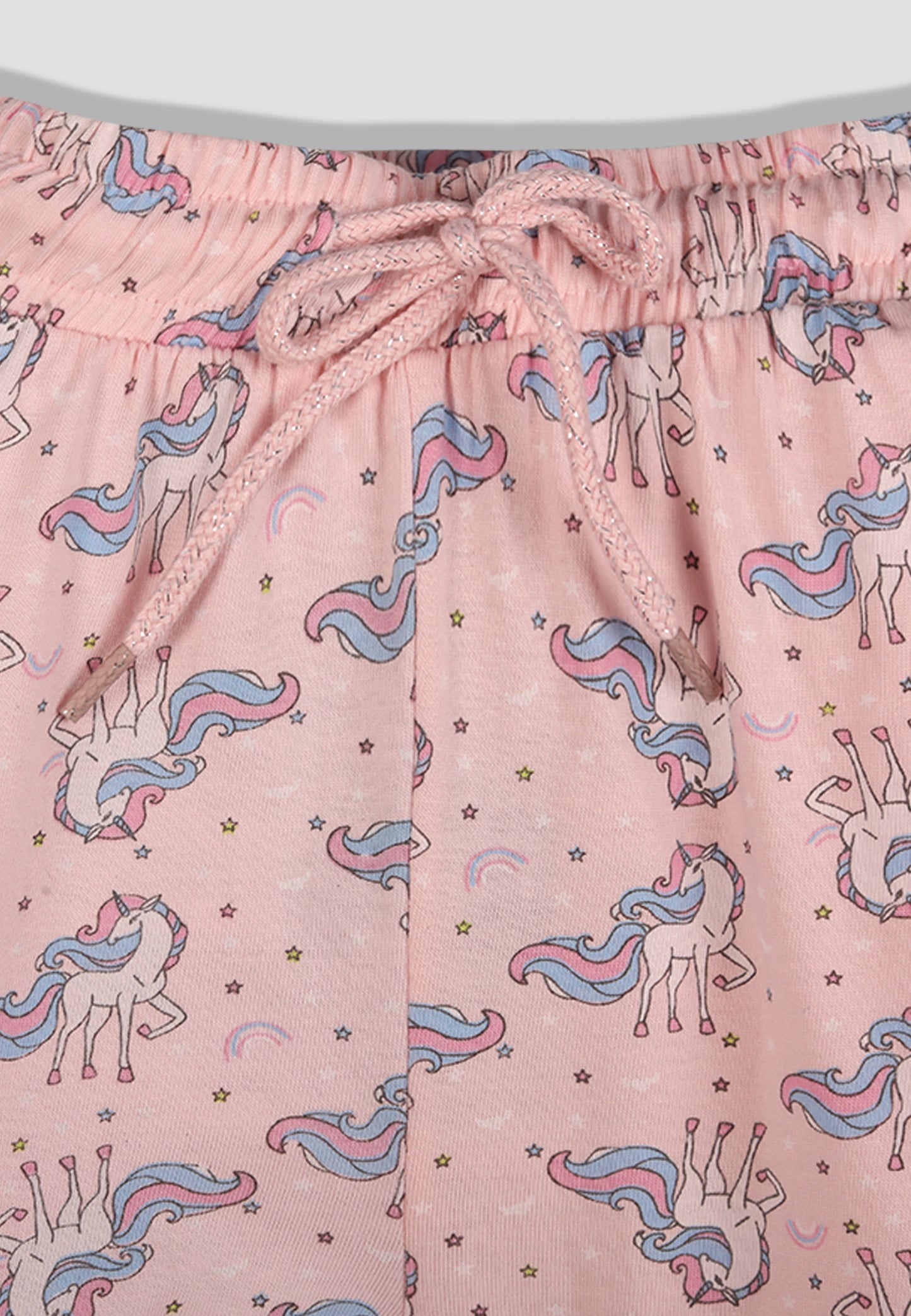 Tresnova Cotton Knit Half Sleeves Antimicrobial Finish Unicorn Printed Coordinating T-shirt And Joggers Set-Pink