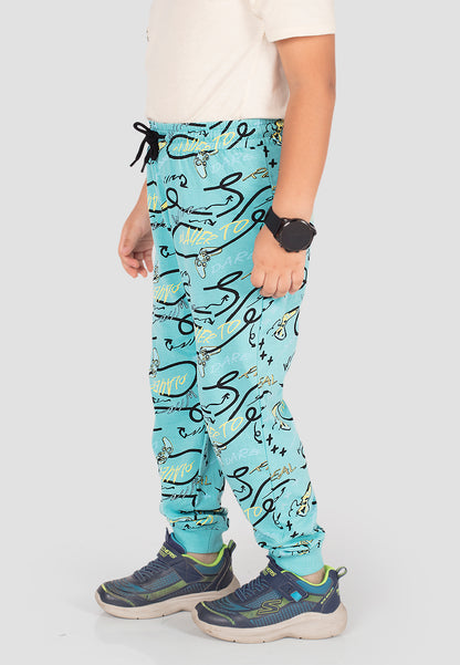 Tresnova Cotton Knit Full Sleeves Antimicrobial Finish Game Printed Jogger Track Pants ( Pack of 2)-Tealblue, Black