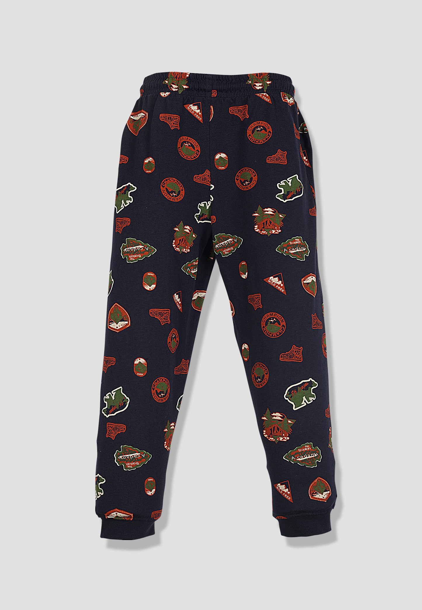 Tresnova Cotton Knit Full Sleeves Antimicrobial Finish Camping Printed Jogger Track Pants ( Pack of 2)-Navyblue, Orange