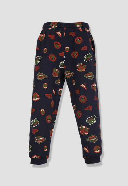 Tresnova Cotton Knit Full Sleeves Antimicrobial Finish Camping Printed Jogger Track Pants ( Pack of 2)-Navyblue, Orange
