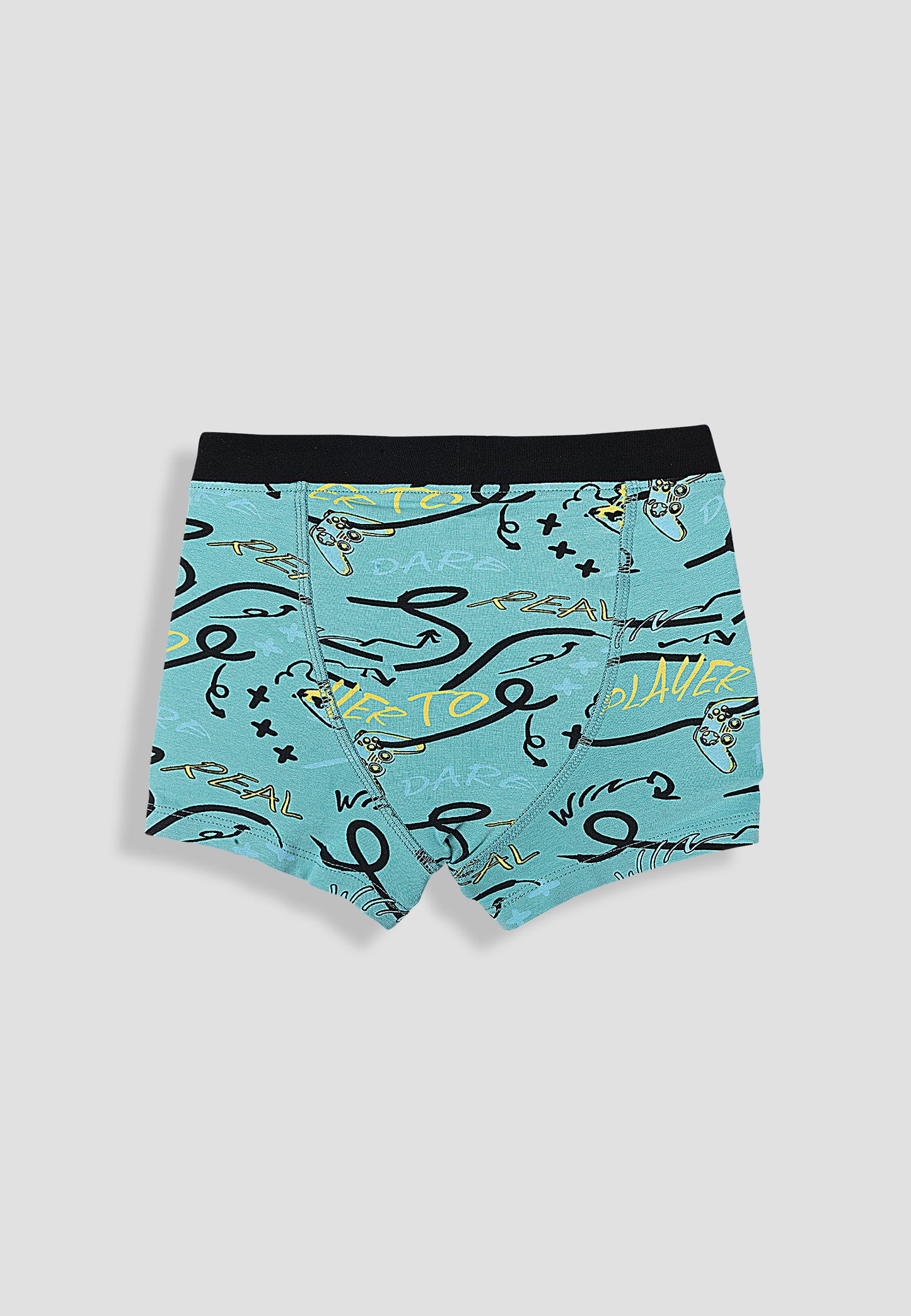 TRESNOVA Cotton Anti-microbial Finish & Smart Waistband Technology Game Printed Soft Boxer Briefs Pack of 3 -Tealblue Offwhite & Navyblue
