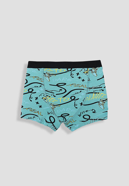 TRESNOVA Cotton Anti-microbial Finish & Smart Waistband Technology Game Printed Soft Boxer Briefs Pack of 3 -Tealblue Offwhite & Navyblue