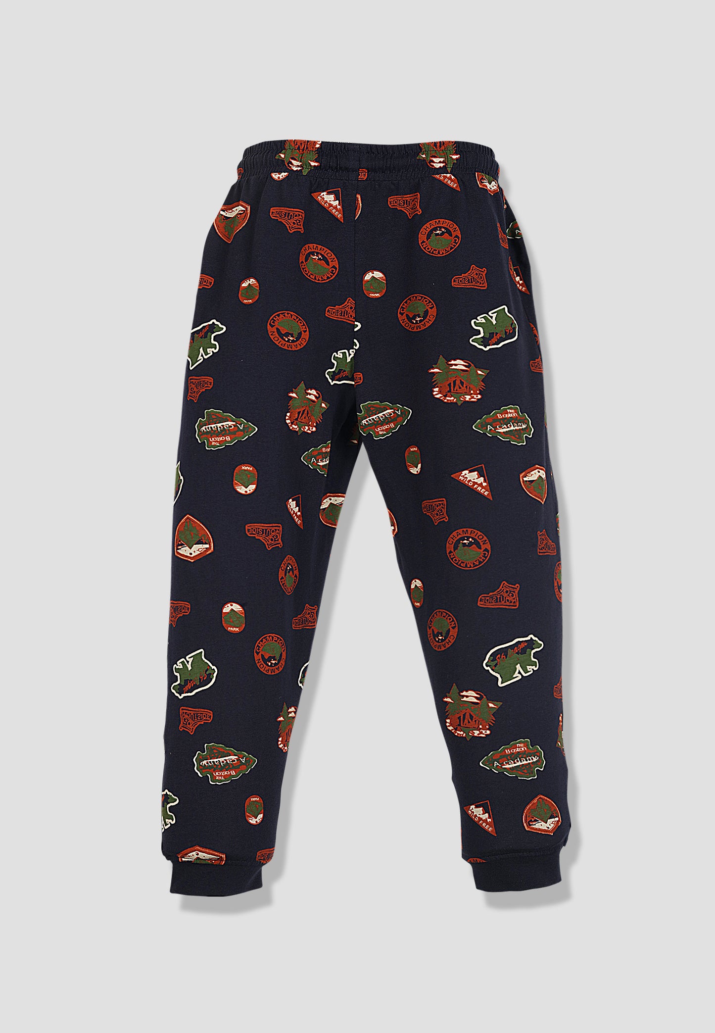 Tresnova Cotton Knit Half Sleeves Antimicrobial Finish Jungle Printed Coordinating T-shirt And Joggers Set-Navy Blue