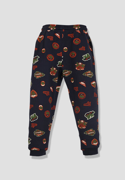 Tresnova Cotton Knit Half Sleeves Antimicrobial Finish Jungle Printed Coordinating T-shirt And Joggers Set-Navy Blue