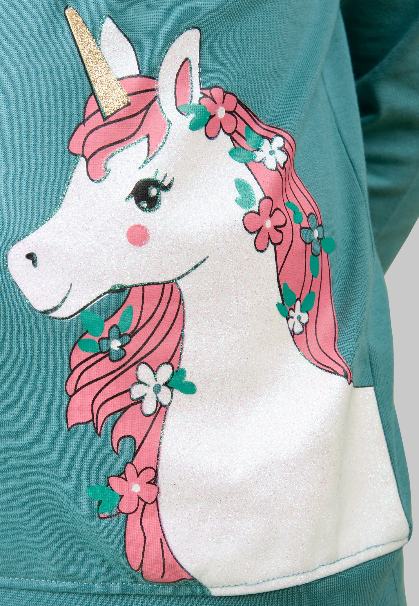 Tresnova Cotton Knit Full Sleeves Antimicrobial Finish Unicorn Printed Coordinating T-shirt And Joggers Set-Teal Blue