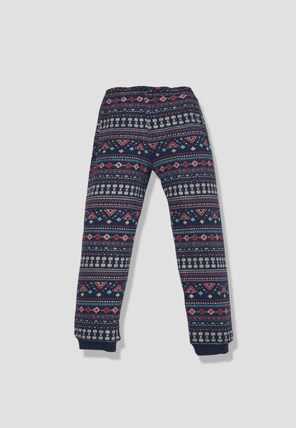 Tresnova Cotton Knit Full Sleeves Antimicrobial Finish Aztec Printed Coordinating T-shirt And Joggers Set-Navyblue