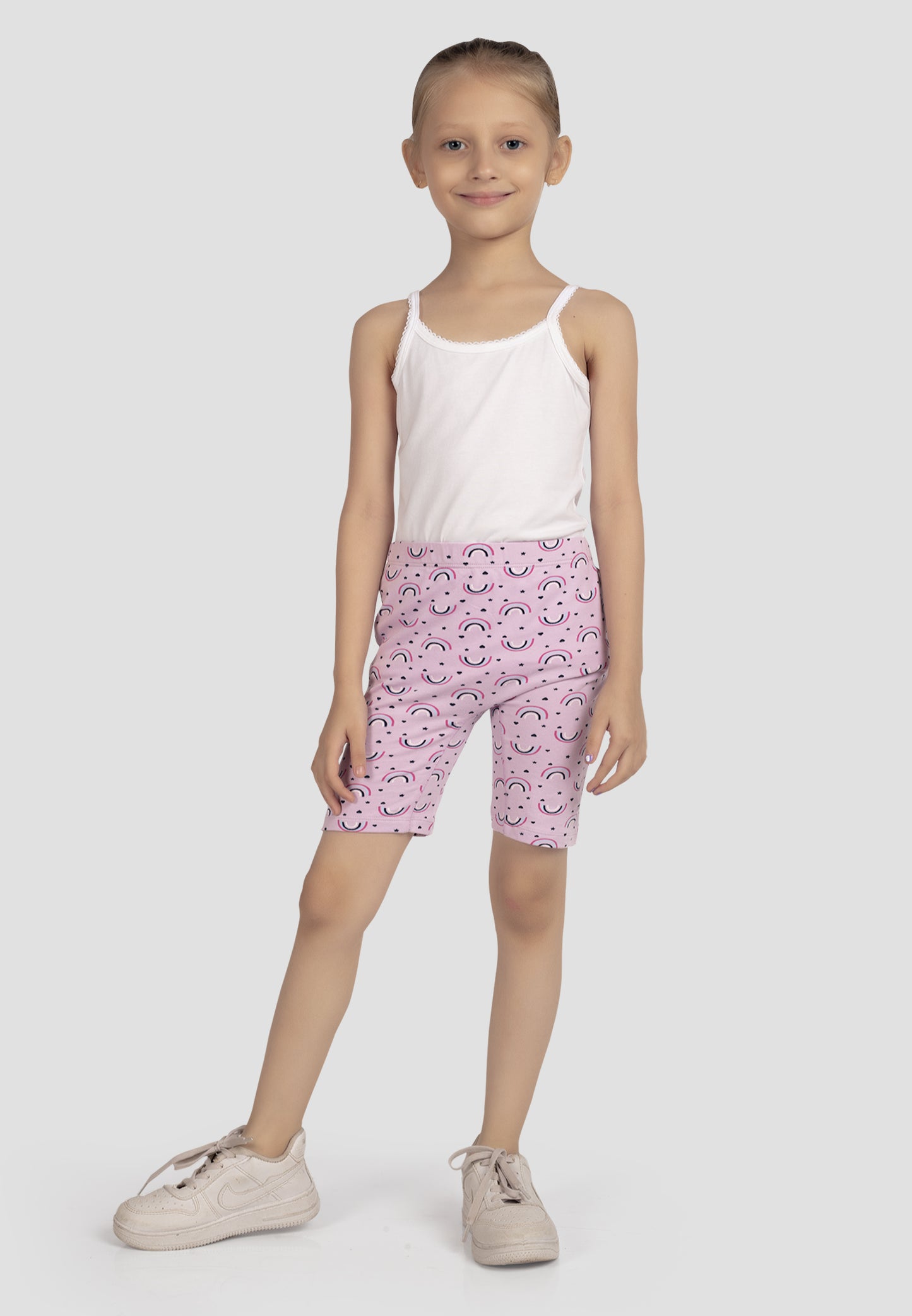 TRESNOVA Cotton Lycra Anti-microbial Finish & Smart Waistband Technology Rainbow Printed Soft Cycling shorts Pack of 3 -  Purple Offwhite & Black