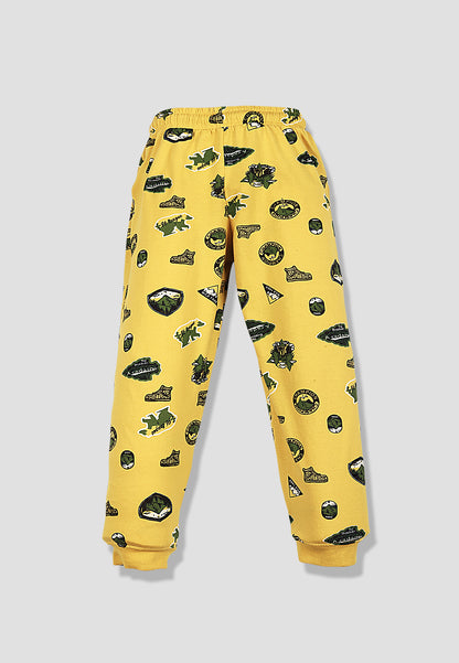 Tresnova Cotton Knit Full Sleeves Antimicrobial Finish Jungle Printed Jogger Track Pants ( Pack of 2)-Yellow, Grey