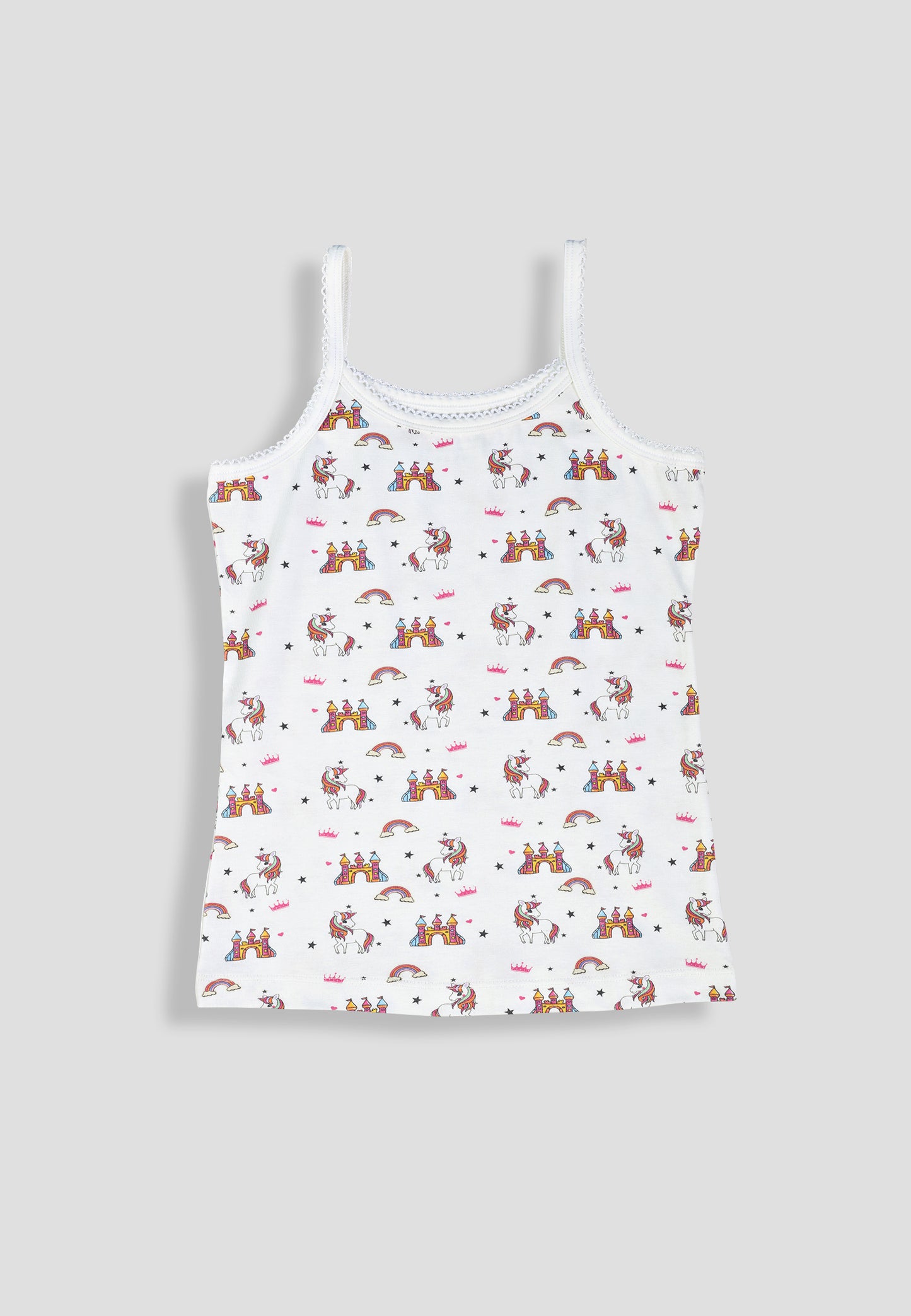 Girls Unicorn Print Camisoles/Vest Tops –Soft Cotton Lycra Kids' Undershirts with Anti-Microbial Finish & advanced ergonomic armhole technology - Pack of 3