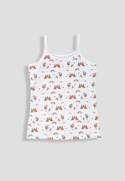 Girls Unicorn Print Camisoles/Vest Tops –Soft Cotton Lycra Kids' Undershirts with Anti-Microbial Finish & advanced ergonomic armhole technology - Pack of 3