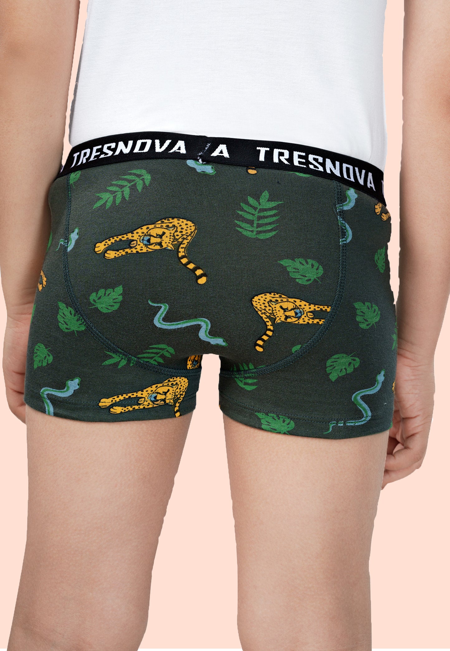 TRESNOVA Cotton Anti-microbial Finish & Smart Waistband Technology Dinosaur Printed Soft Boxer Briefs Pack of 3 -Green, Orange, Yellow