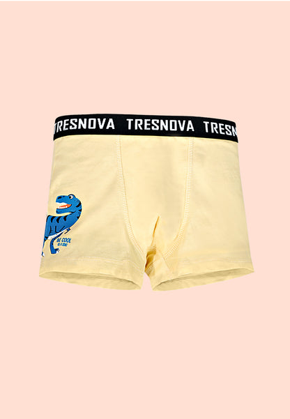 TRESNOVA Cotton Anti-microbial Finish & Smart Waistband Technology Dinosaur Printed Soft Boxer Briefs Pack of 3 -Green, Orange, Yellow