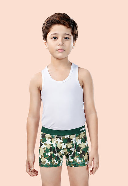 TRESNOVA Cotton Anti-microbial Finish & Smart Waistband Technology Camouflage Printed Soft Boxer Briefs Pack of 3 -Grey, Green, Orange