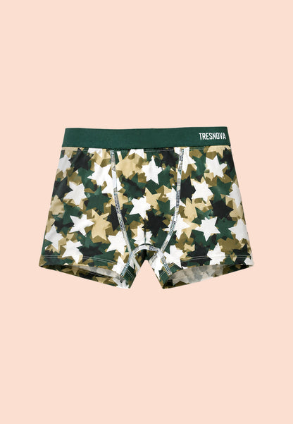 TRESNOVA Cotton Anti-microbial Finish & Smart Waistband Technology Camouflage Printed Soft Boxer Briefs Pack of 3 -Grey, Green, Orange