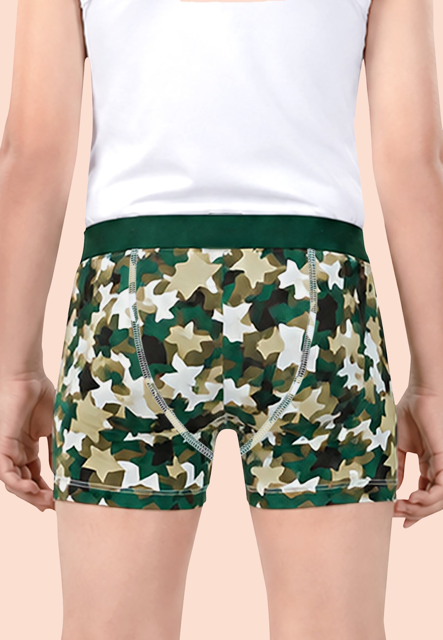 TRESNOVA Cotton Anti-microbial Finish & Smart Waistband Technology Camouflage Printed Soft Boxer Briefs Pack of 3 -Grey, Green, Orange