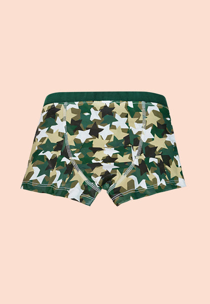 TRESNOVA Cotton Anti-microbial Finish & Smart Waistband Technology Camouflage Printed Soft Boxer Briefs Pack of 3 -Grey, Green, Orange