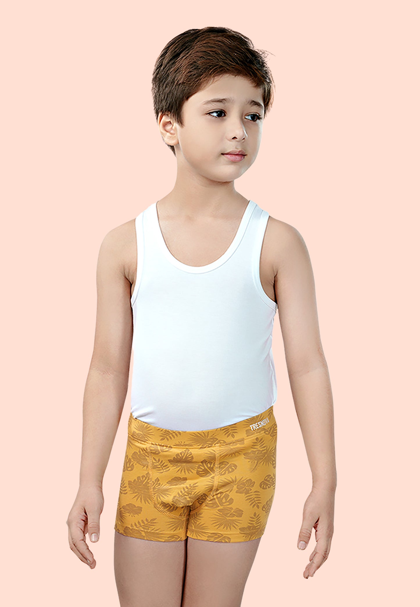 TRESNOVA Cotton Anti-microbial Finish & Smart Waistband Technology Leaf Printed Soft Boxer Briefs Pack of 3 -Yellow, Blue, Navy