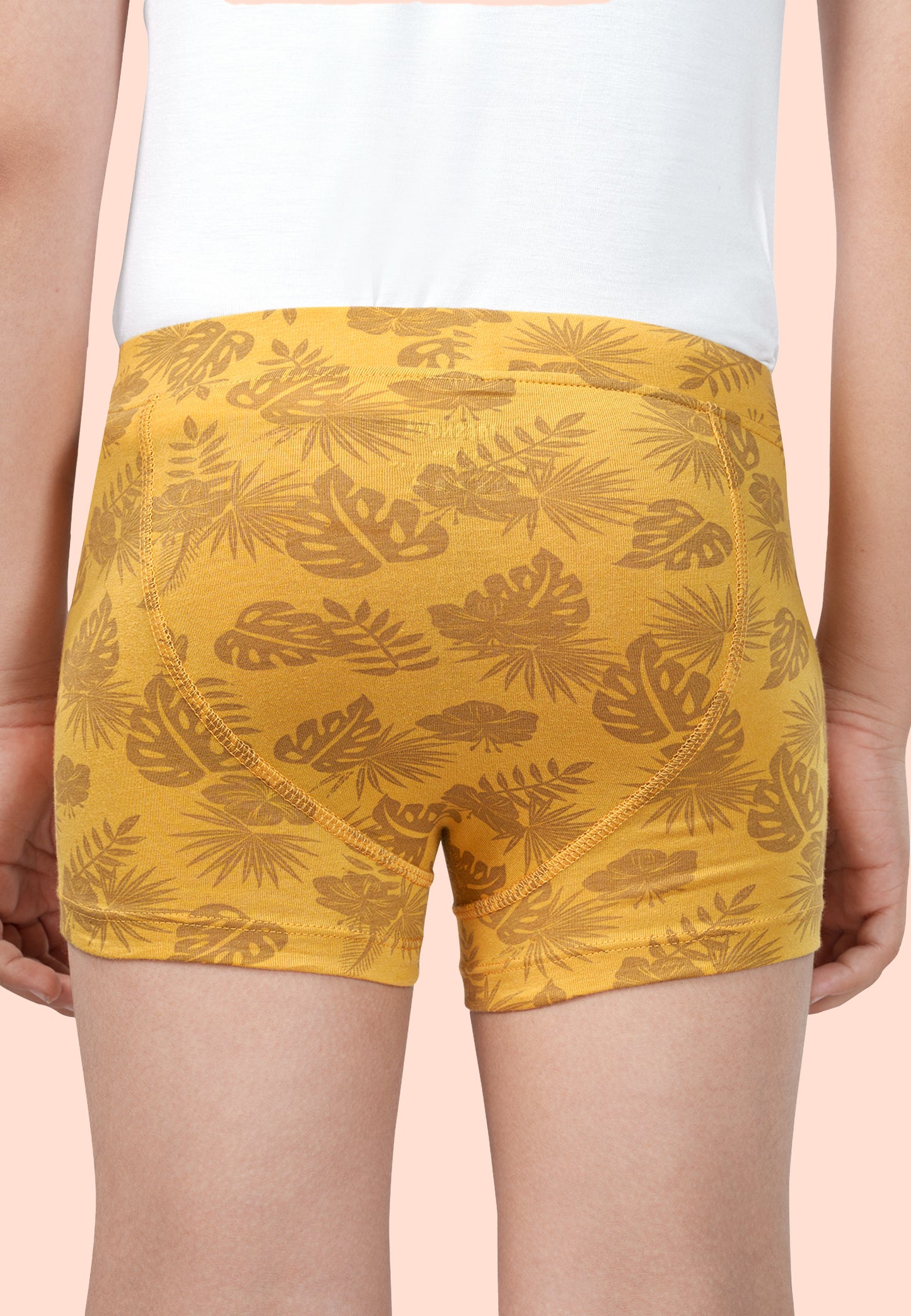 TRESNOVA Cotton Anti-microbial Finish & Smart Waistband Technology Leaf Printed Soft Boxer Briefs Pack of 3 -Yellow, Blue, Navy