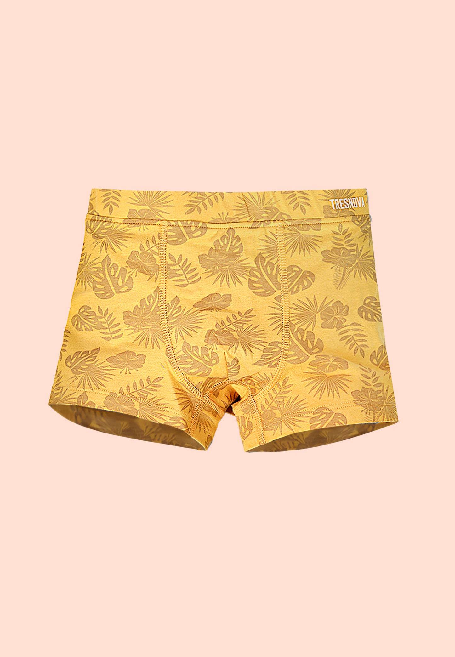 TRESNOVA Cotton Anti-microbial Finish & Smart Waistband Technology Leaf Printed Soft Boxer Briefs Pack of 3 -Yellow, Blue, Navy