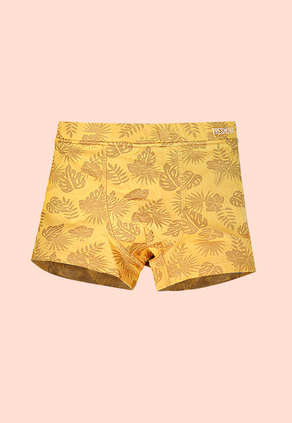 TRESNOVA Cotton Anti-microbial Finish & Smart Waistband Technology Leaf Printed Soft Boxer Briefs Pack of 3 -Yellow, Blue, Navy