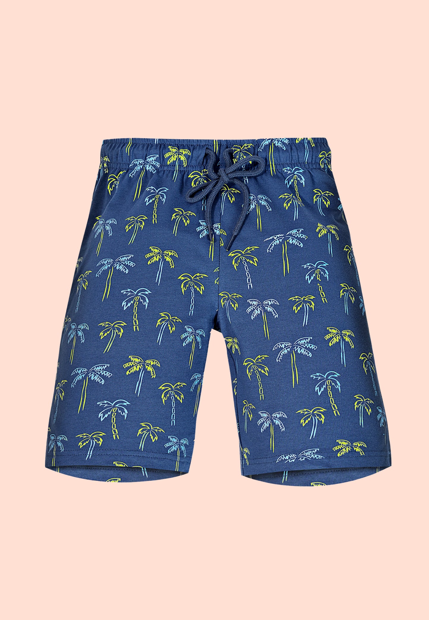 Tresnova Cotton Knit Half Sleeves Antimicrobial Finish Fruits Printed Oversized Drop Shoulder T-shirt And Shorts Set-Yellow, Navy