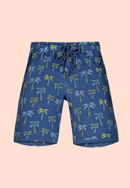 Tresnova Cotton Knit Half Sleeves Antimicrobial Finish Fruits Printed Oversized Drop Shoulder T-shirt And Shorts Set-Yellow, Navy