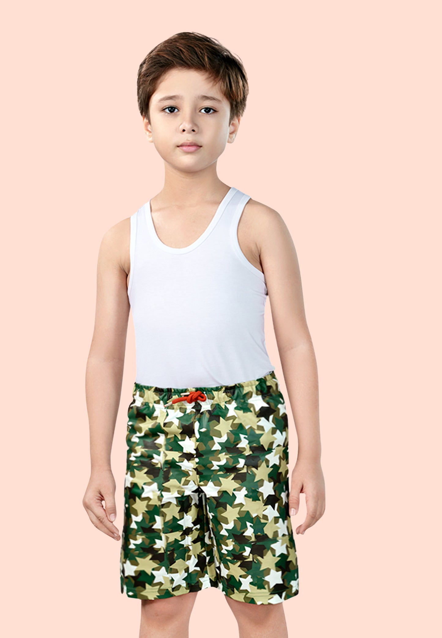 TRESNOVA Cotton Anti-Microbial & Smart Waistband Technology Camoflague Printed  Soft Shorts Pack of 2- Green & Orange