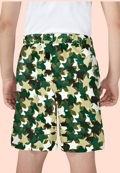 TRESNOVA Cotton Anti-Microbial & Smart Waistband Technology Camoflague Printed  Soft Shorts Pack of 2- Green & Orange