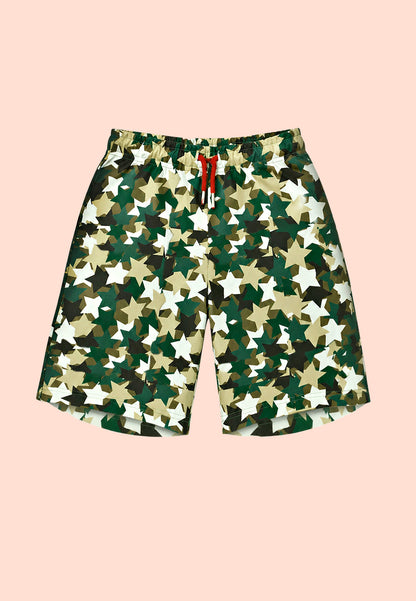 TRESNOVA Cotton Anti-Microbial & Smart Waistband Technology Camoflague Printed  Soft Shorts Pack of 2- Green & Orange
