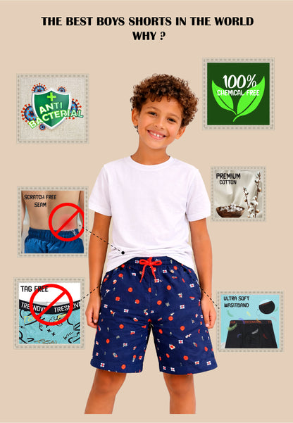 TRESNOVA Cotton Anti-Microbial & Smart Waistband Technology Leaf Printed  Soft Shorts Pack of 2- Navy & Green