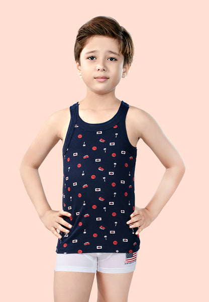 TRESNOVA Cotton  Anti-microbial Finish & Advanced ergonomic armhole technology Varsity Printed Soft Gym Vest Pack of 2 -Navy, White