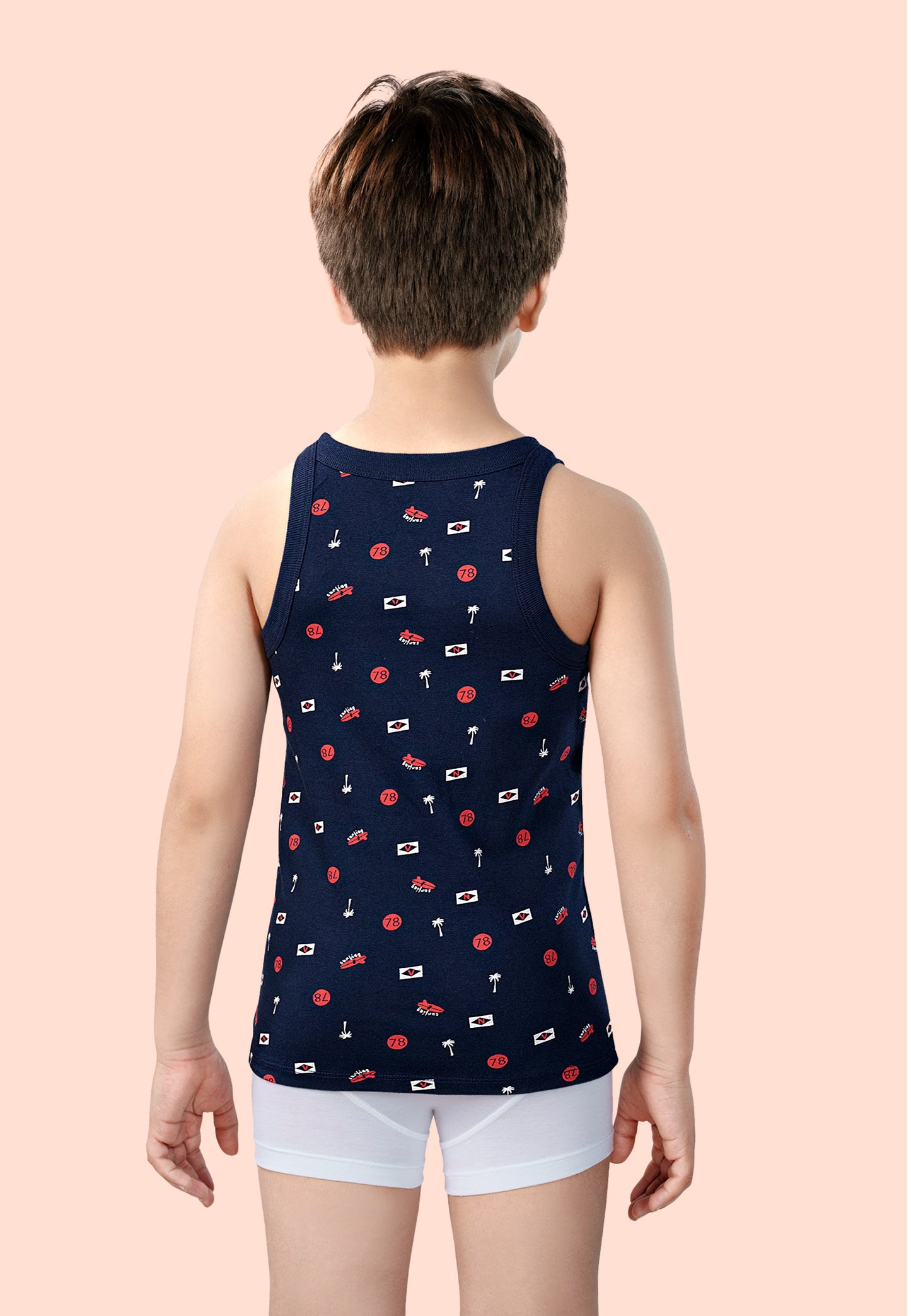TRESNOVA Cotton  Anti-microbial Finish & Advanced ergonomic armhole technology Varsity Printed Soft Gym Vest Pack of 2 -Navy, White