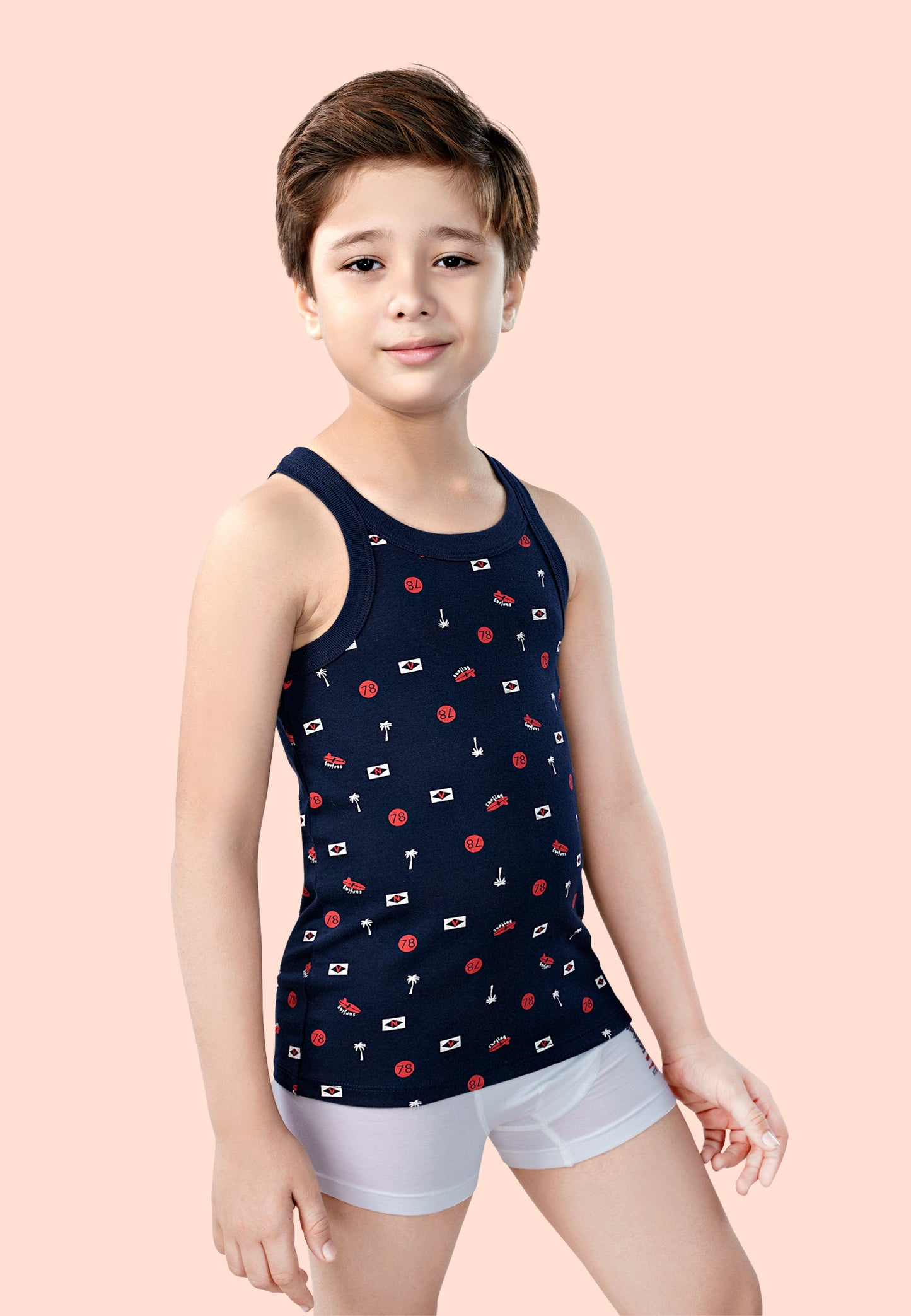 TRESNOVA Cotton  Anti-microbial Finish & Advanced ergonomic armhole technology Varsity Printed Soft Gym Vest Pack of 2 -Navy, White