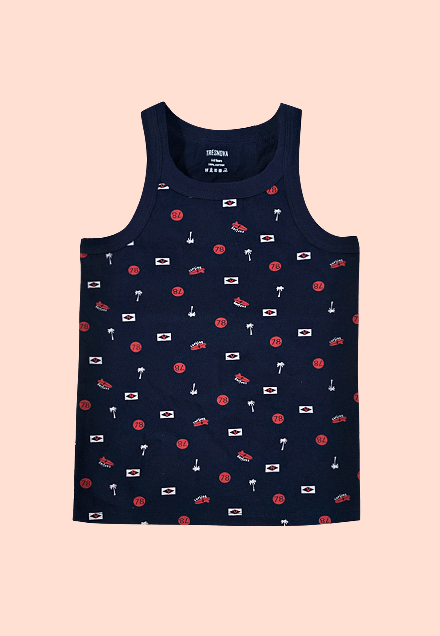 TRESNOVA Cotton  Anti-microbial Finish & Advanced ergonomic armhole technology Varsity Printed Soft Gym Vest Pack of 2 -Navy, White
