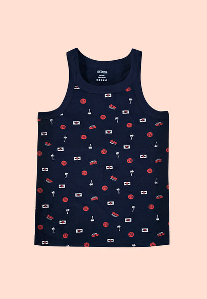 TRESNOVA Cotton  Anti-microbial Finish & Advanced ergonomic armhole technology Varsity Printed Soft Gym Vest Pack of 2 -Navy, White